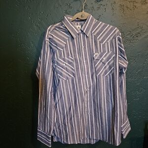 Ely Cattleman Blue and White Striped Western Button-Down Shirt